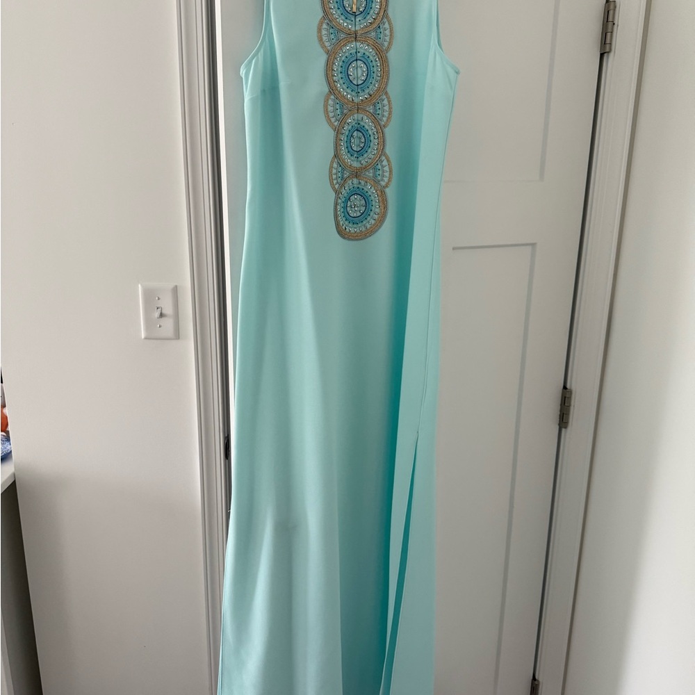 Lilly Pulitzer Turquoise Maxi Dress with Embellishments